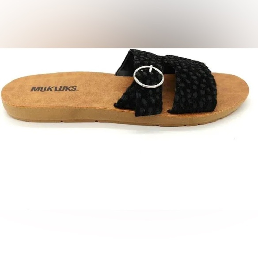 Muk Luks Women's Black and Tan Sandals Size 10